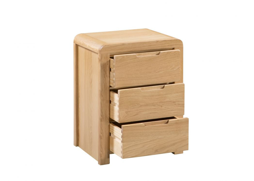 Julian Bowen Curve Solid Oak 3 Drawer Bedside Table