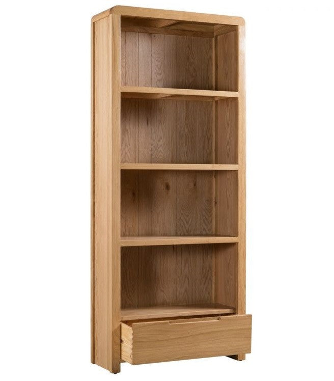 Julian Bowen Curve Solid Oak Tall Bookcase With Drawer