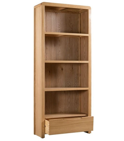 Julian Bowen Curve Solid Oak Tall Bookcase With Drawer