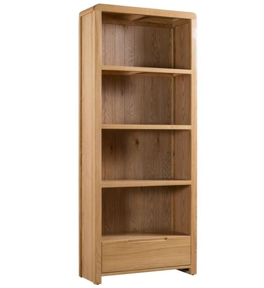 Julian Bowen Curve Solid Oak Tall Bookcase With Drawer