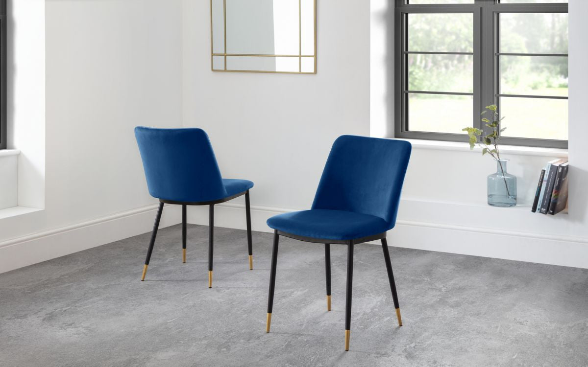 2 x Julian Bowen Delaunay Blue Velvet Dining Chairs