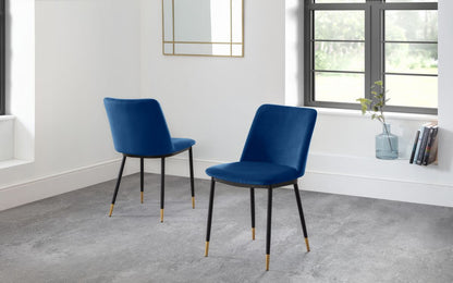 2 x Julian Bowen Delaunay Blue Velvet Dining Chairs