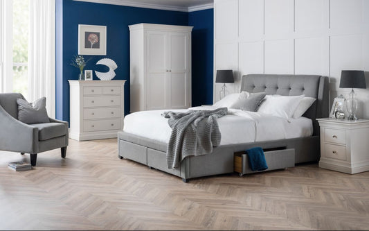 Julian Bowen Fullerton 4ft6 Double Grey Fabric 4 Drawer Bed