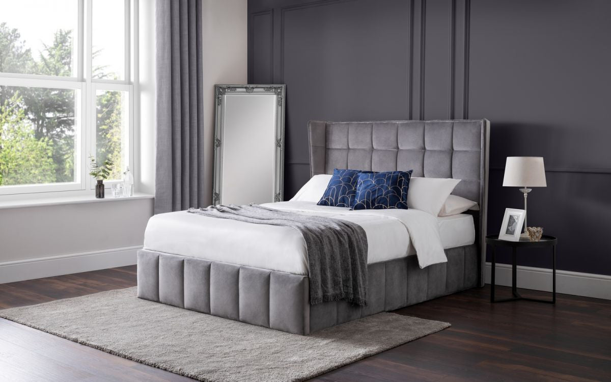 Julian Bowen Gatsby 5ft Kingsize Light Grey Velvet Ottoman Bed