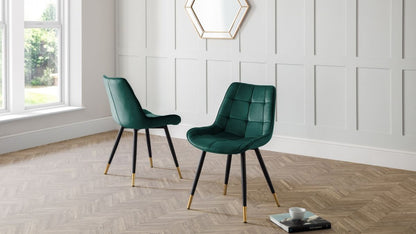 2 x Julian Bowen Hadid Green Velvet Dining Chair