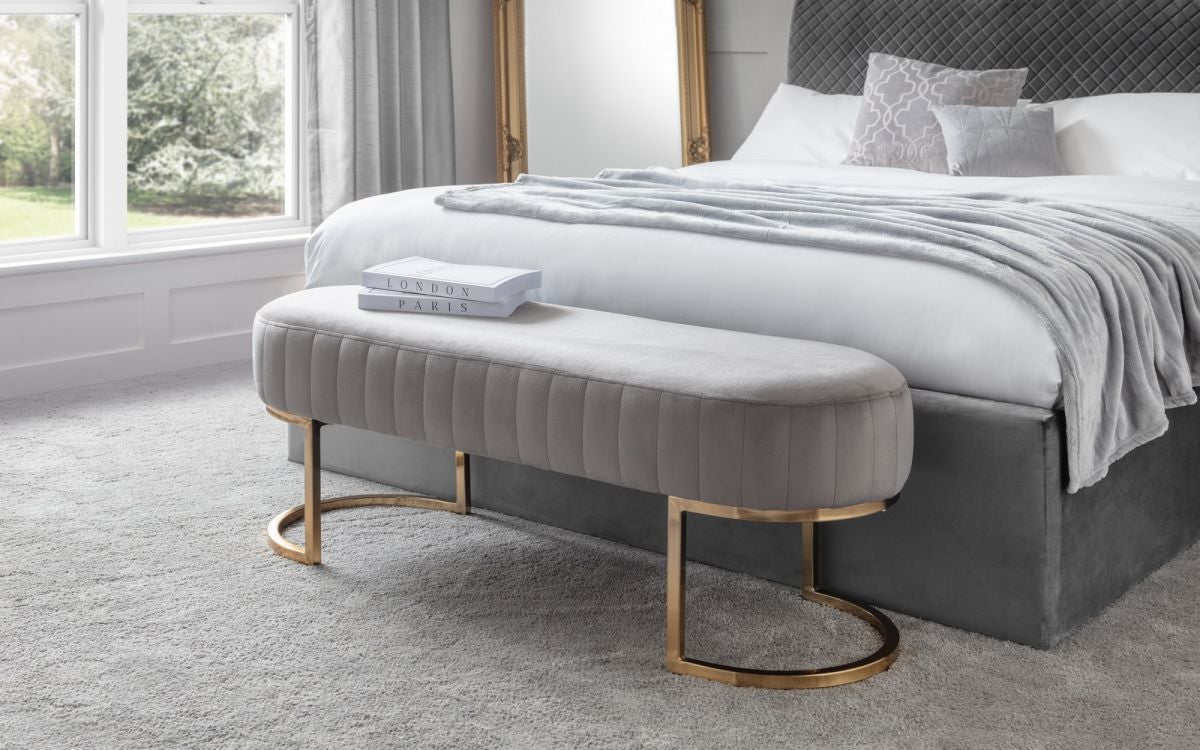 Julian Bowen Harrogate Grey Velvet Fabric Bedroom Bench