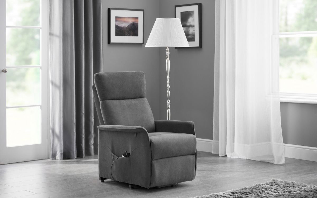 Julian Bowen Helena Charcoal Velvet Rise And Recliner Chair