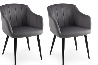 Julian Bowen Hobart Grey Velvet Scallopsed Set of Dining C                                                                                               hairs