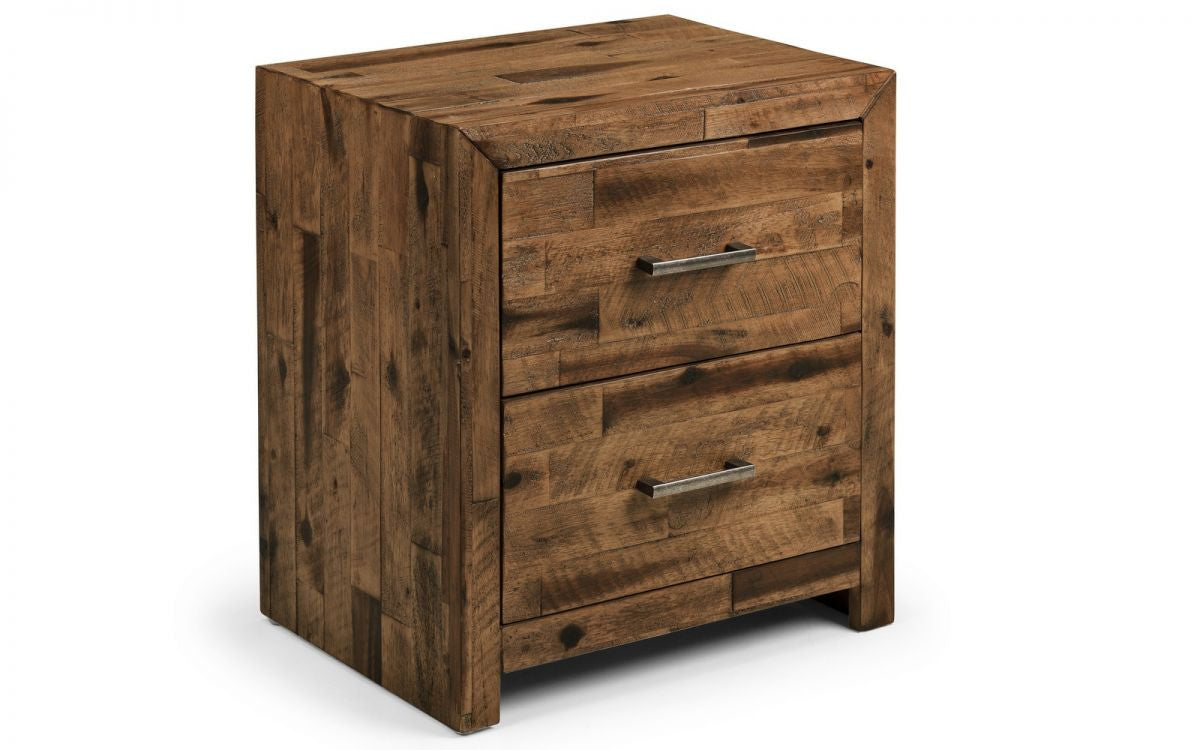 Julian Bowen Hoxton Rustic Solid Wood 2 Drawers Bedside Cabinet