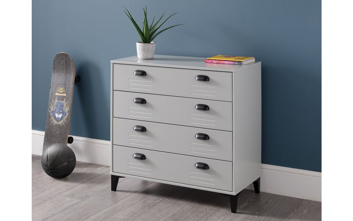 Julian Bowen Lakers Locker Grey Pine 4 Drawer Chest
