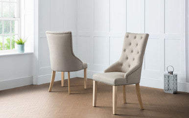 2 x Julian Bowen Loire Oatmeal Linen Oak Button Back Dining Chairs