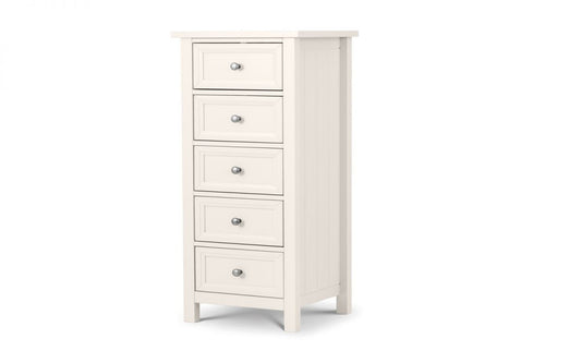 Julian Bowen Maine Surf White Pine 5 Drawer Tall Chest