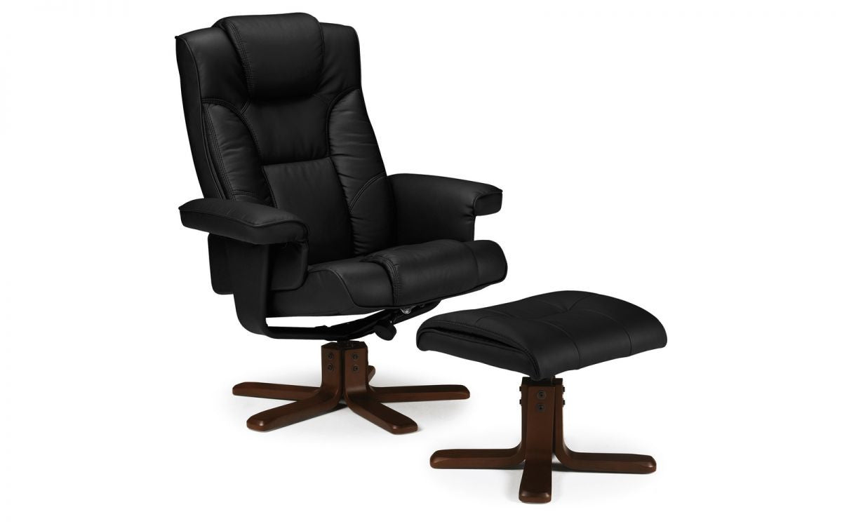Julian Bowen Malmo Black Leather Recliner Chair And Stool