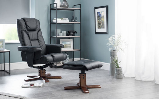 Julian Bowen Malmo Black Leather Recliner Chair And Stool