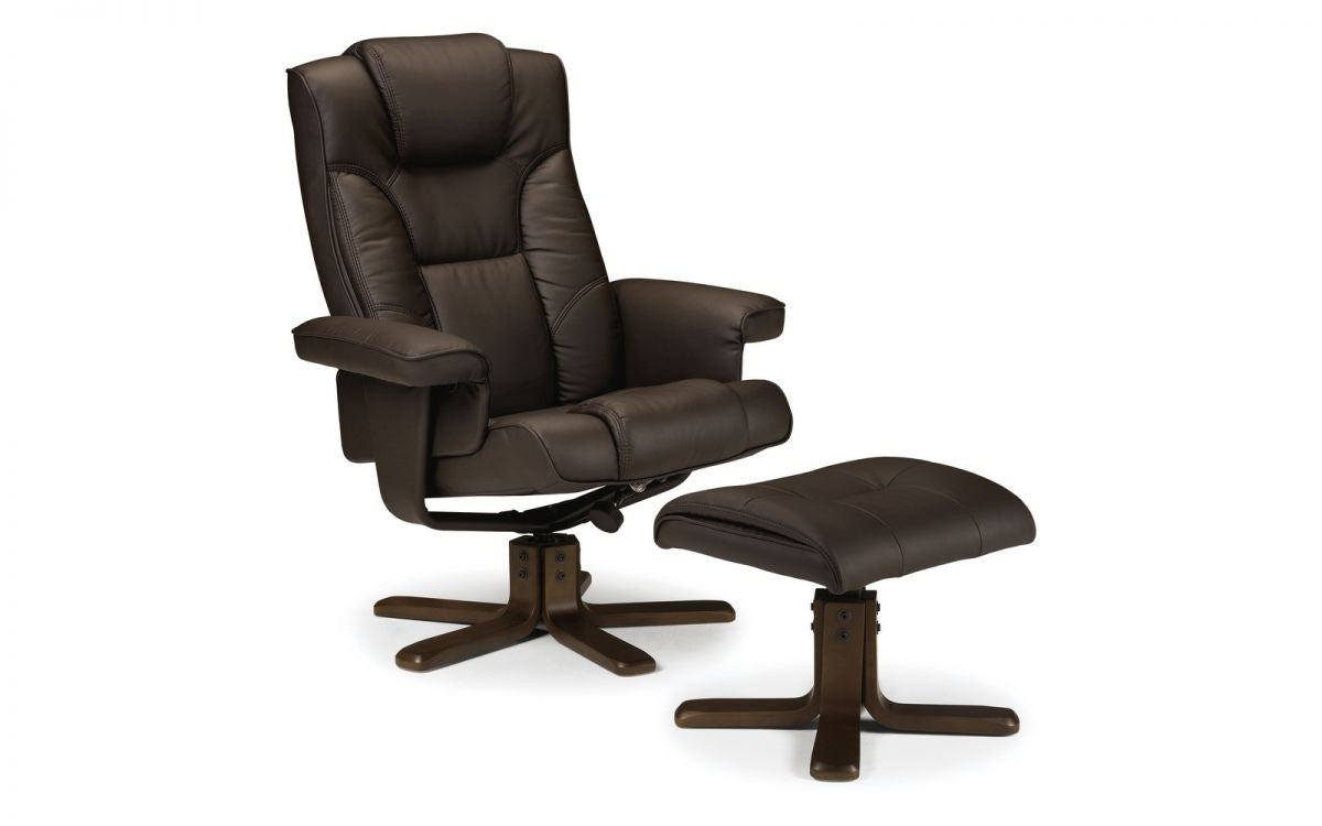 Julian Bowen Malmo Brown Faux Leather Swivel Recliner & Stool