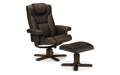 Julian Bowen Malmo Brown Faux Leather Swivel Recliner & Stool