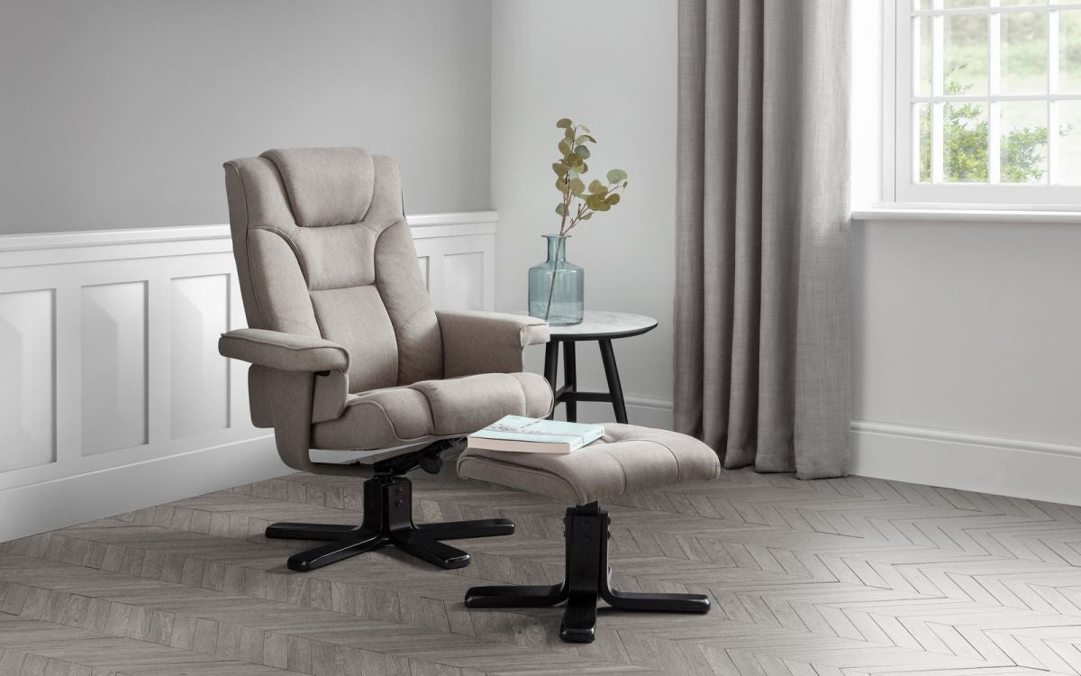 Julian Bowen Malmo Grey Linen Swivel Recliner & Stool