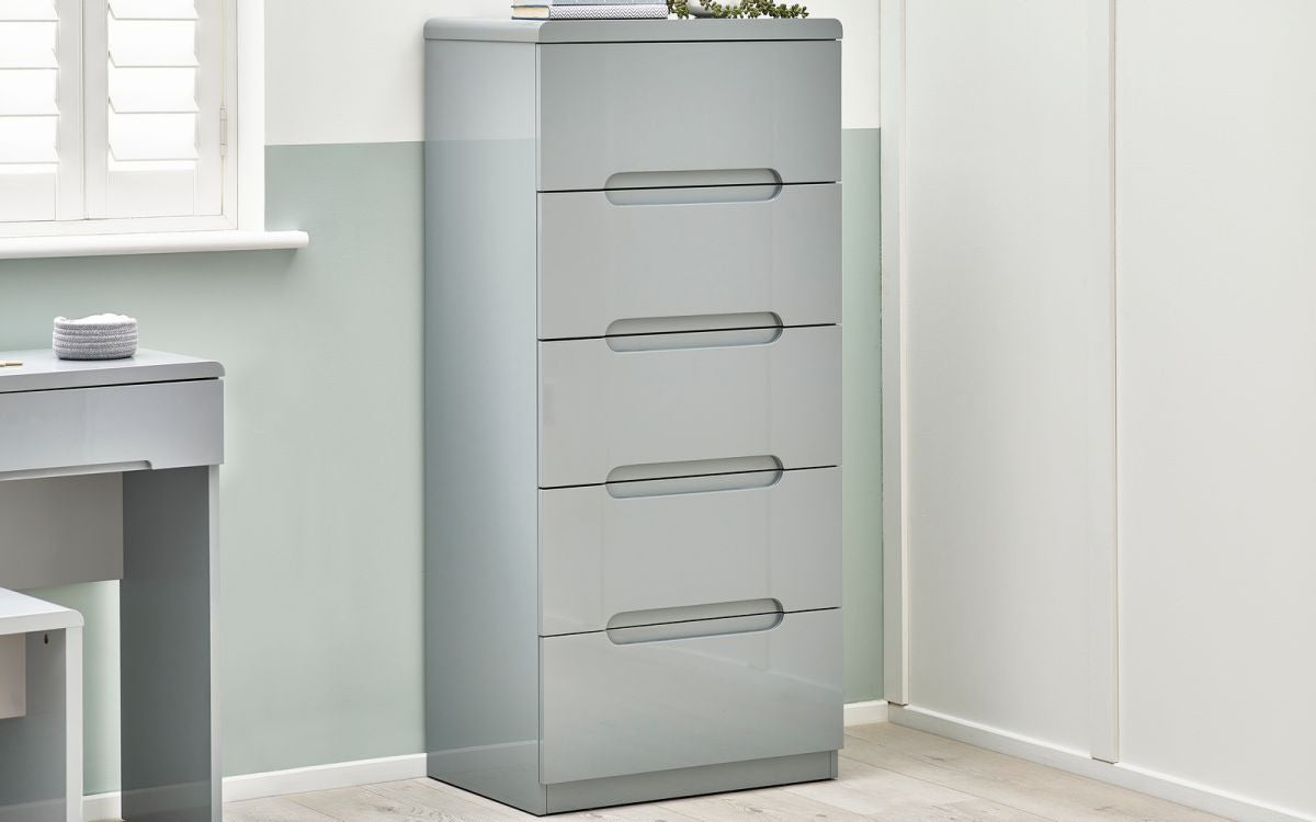 Julian Bowen Manhattan Grey 5 Drawer Narrow Chest