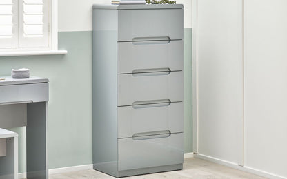 Julian Bowen Manhattan Grey 5 Drawer Narrow Chest