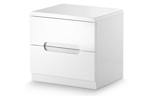 Julian Bowen Manhattan White High Gloss 2 Drawer Bedside