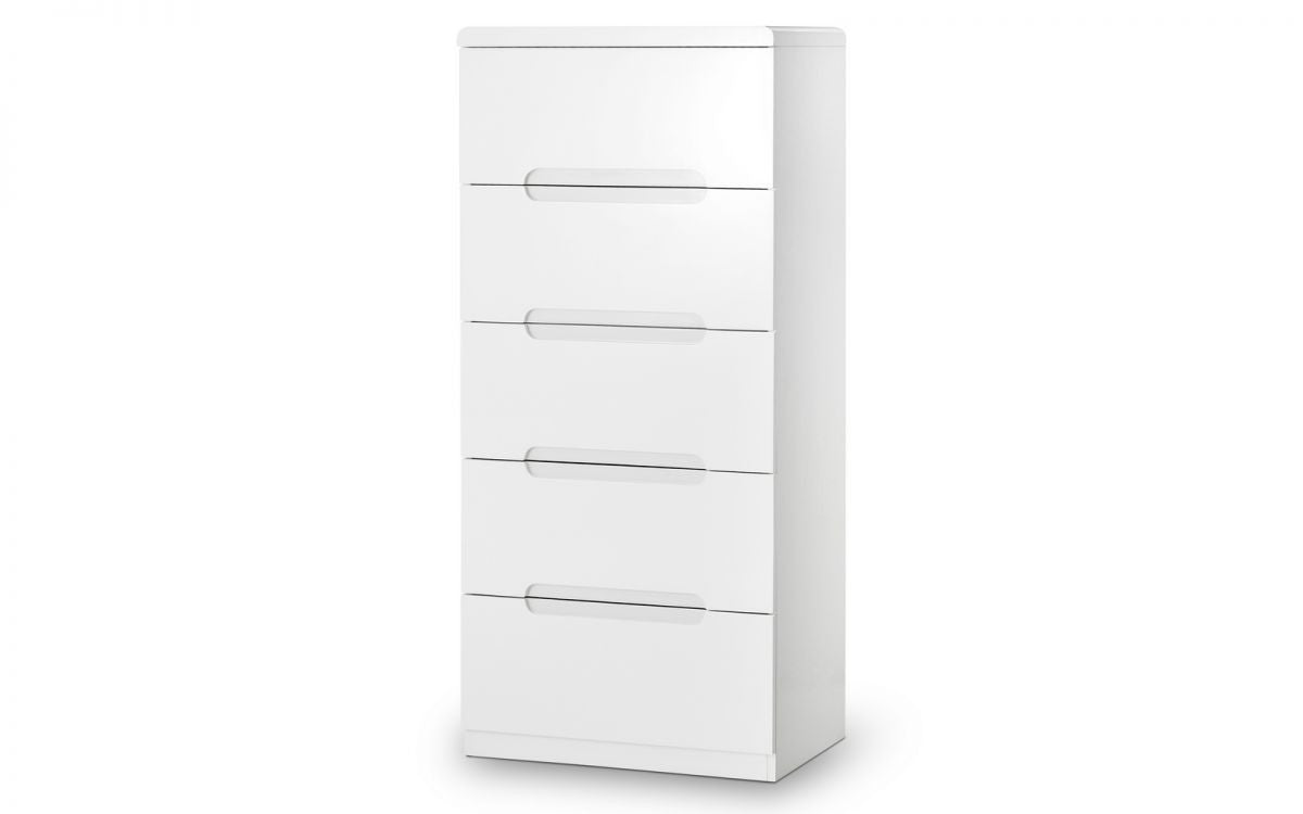Julian Bowen Manhattan White High Gloss 5 Drawer Narrow Chest