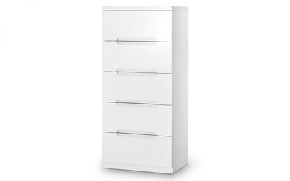 Julian Bowen Manhattan White High Gloss 5 Drawer Narrow Chest