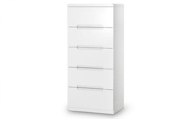 Julian Bowen Manhattan White High Gloss 5 Drawer Narrow Chest