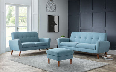 Julian Bowen Monza Blue Fabric 3 Seater Compact Retro Sofa