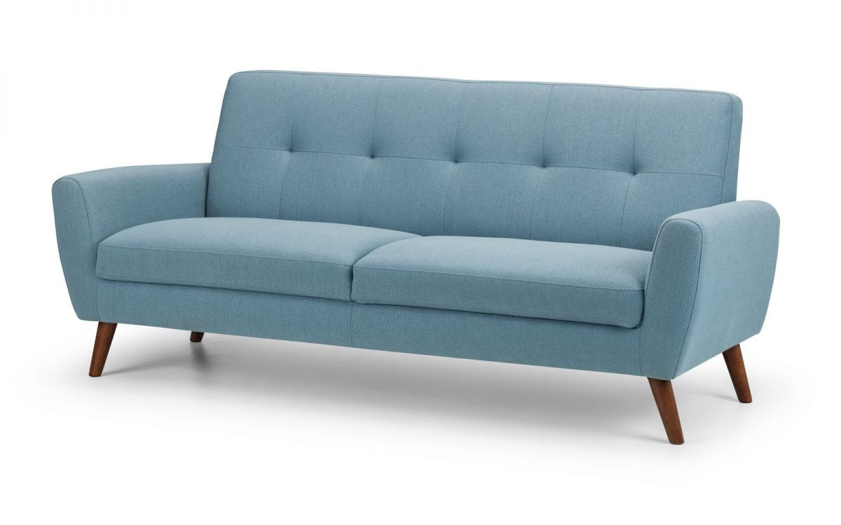 Julian Bowen Monza Blue Fabric 3 Seater Compact Retro Sofa