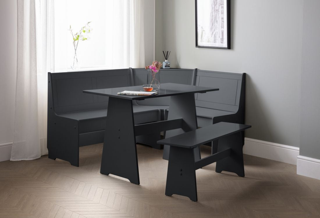 Julian Bowen Newport Anthracite Corner Dining Set With Storage Bench