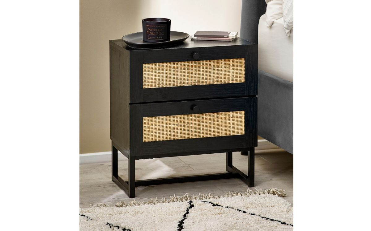 Julian Bowen Padstow Black 2 Drawer Bedside Table