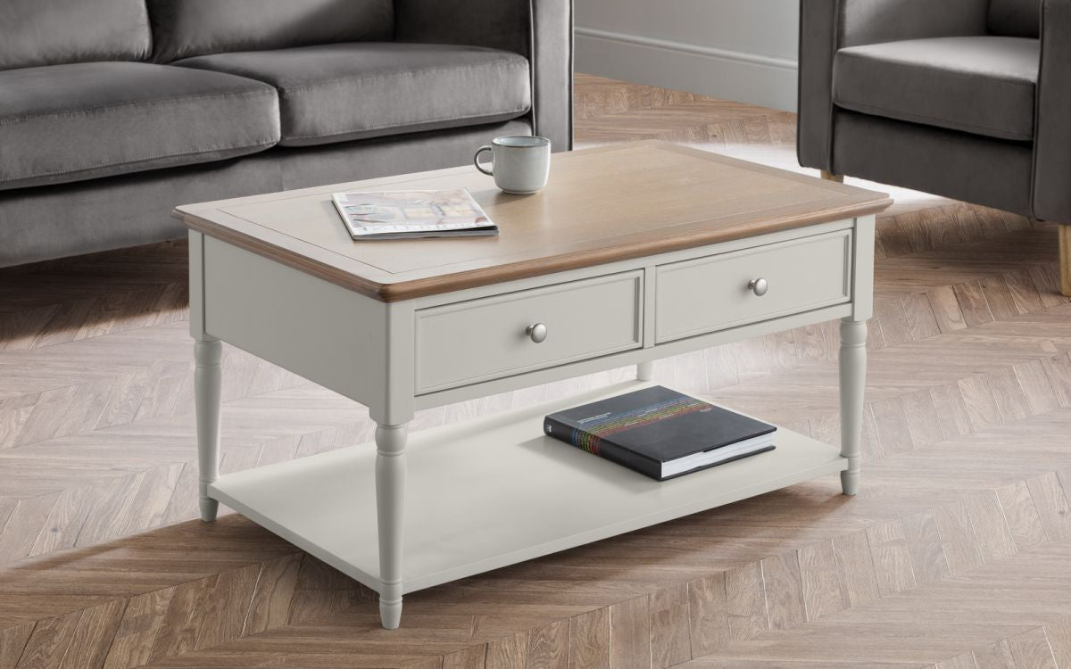 Julian Bowen Provence Grey Oak 2 Drawer Coffee Table