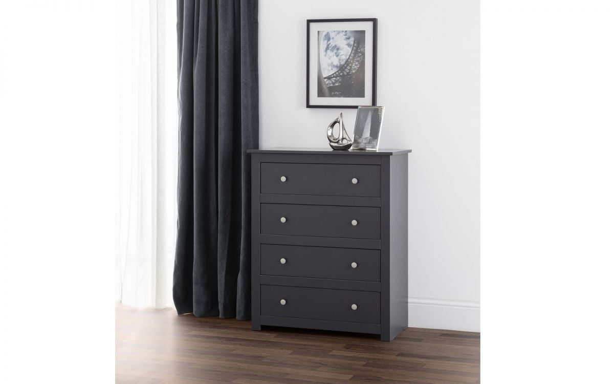 Julian Bowen Radley Anthracite Wooden 4 Drawer Chest
