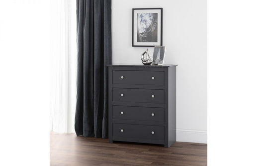 Julian Bowen Radley Anthracite Wooden 4 Drawer Chest