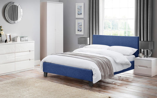 Julian Bowen Rialto 4ft6 Double Dark Blue Linen Fabric Bed