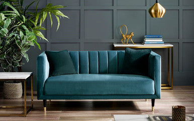 Julian Bowen Salma Teal Scalloped Back 2 Seater Sofa