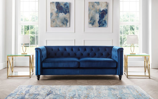 Julian Bowen Sandringham Blue Velvet 3 Seater Sofa
