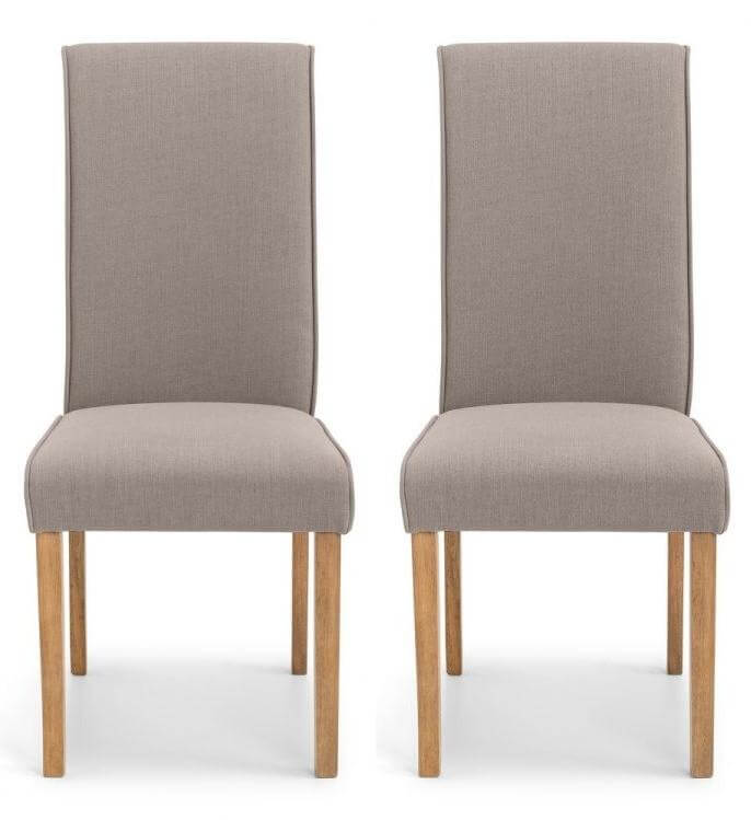 2 x Julian Bowen Seville Taupe Linen Fabric Dining Chairs With Oak Finish Legs