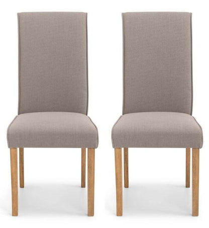 2 x Julian Bowen Seville Taupe Linen Fabric Dining Chairs With Oak Finish Legs