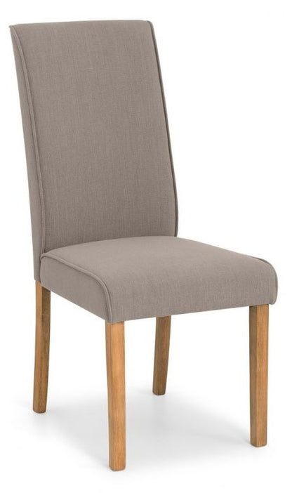 2 x Julian Bowen Seville Taupe Linen Fabric Dining Chairs With Oak Finish Legs