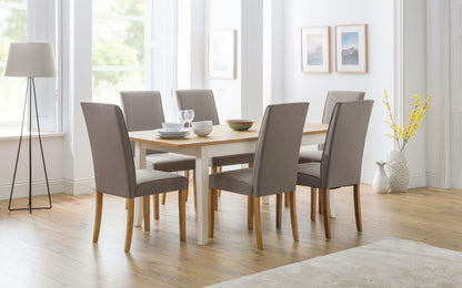 2 x Julian Bowen Seville Taupe Linen Fabric Dining Chairs With Oak Finish Legs