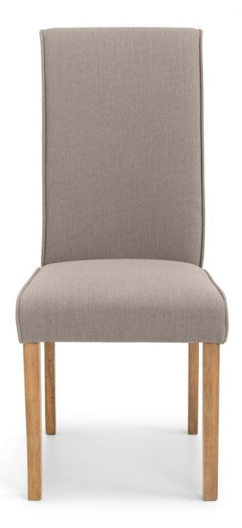2 x Julian Bowen Seville Taupe Linen Fabric Dining Chairs With Oak Finish Legs