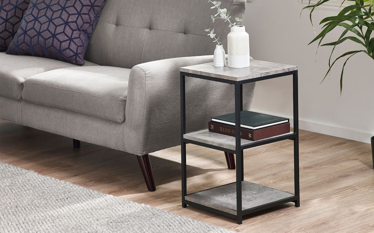 Staten Black Concrete Effect Tall Narrow Side Table
