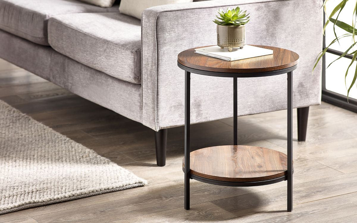 Julian Bowen Tribeca Circular Walnut Lamp Table With Shelf