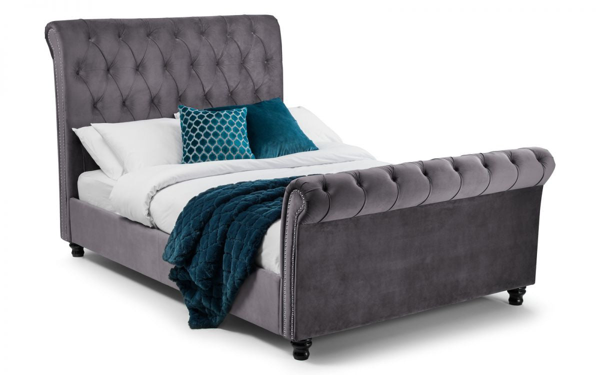Julian Bowen Valentino 4ft6 Double Grey Velvet Bed