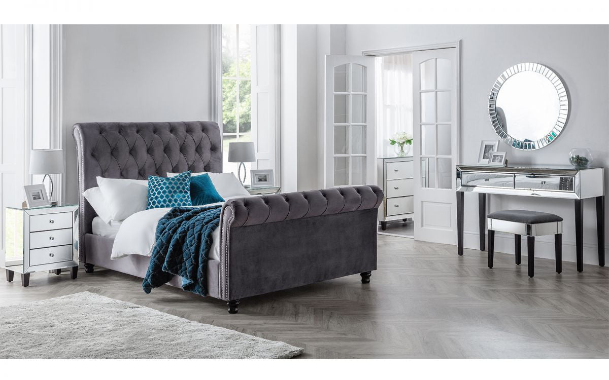 Julian Bowen Valentino 4ft6 Double Grey Velvet Bed