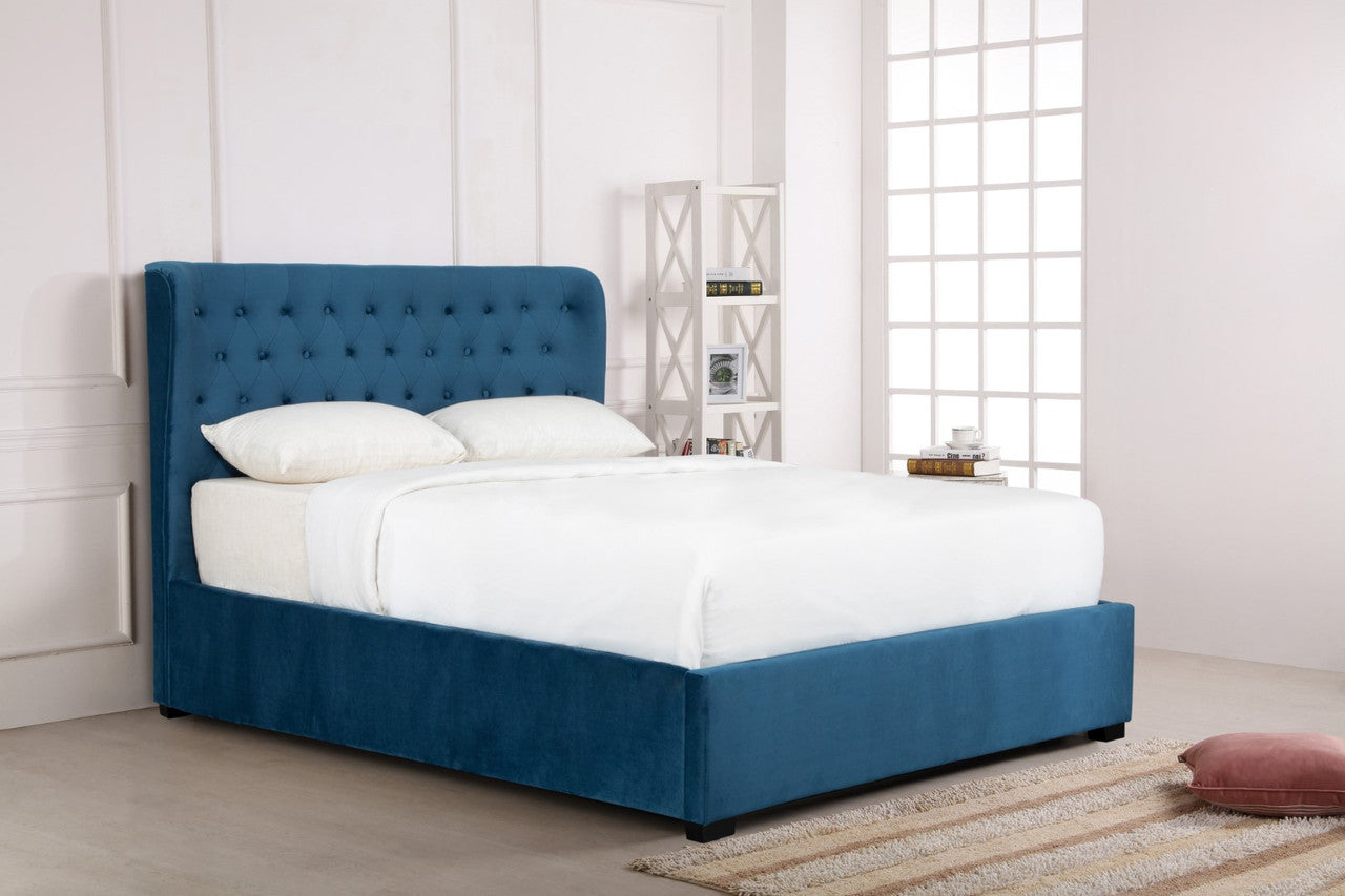 Emporia Kensington 4ft6 Double Blue Velvet Wing Ottoman Bed