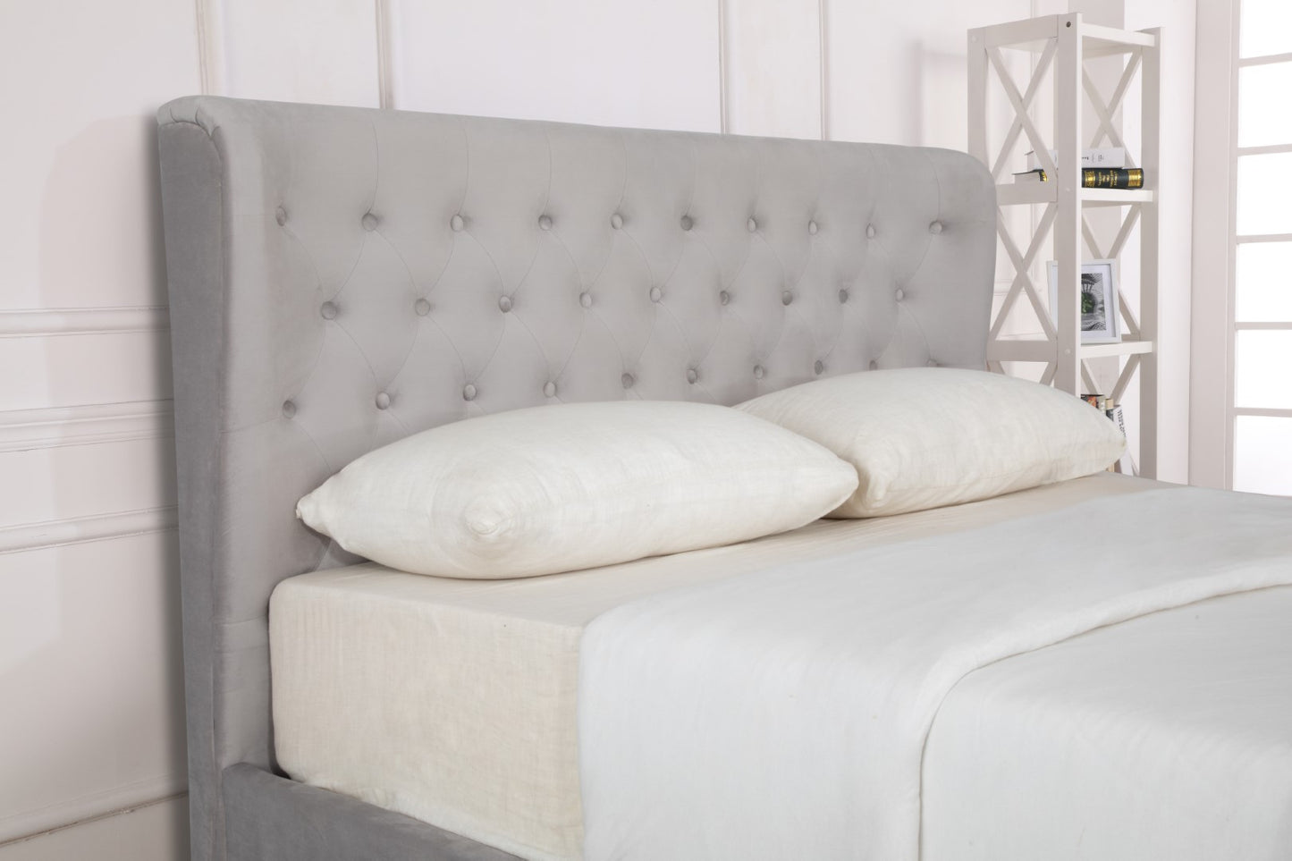 Emporia Kensington 6ft Super Kingsize Light Grey Velvet Wing Ottoman Bed