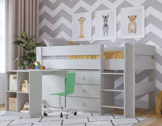 Kidsaw Kudl Grey Childrens Mid Sleeper with Desk Cupboard