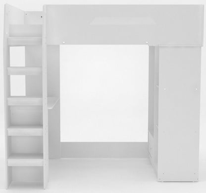Kidsaw Kudl White High Sleeper 3ft Single Bed Frame with Desk, Storage and Hanging Area